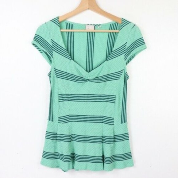 Anthro Postmark Striped Peplum Sweetheart Top - Picture 1 of 6